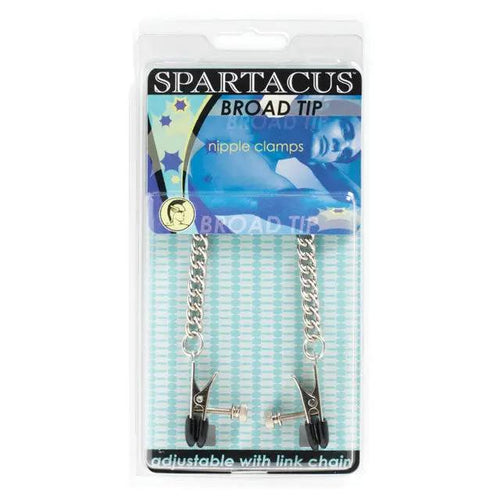 Adjustable Broad Tip Nipple Clamps with Curbed Chain by Spartacus