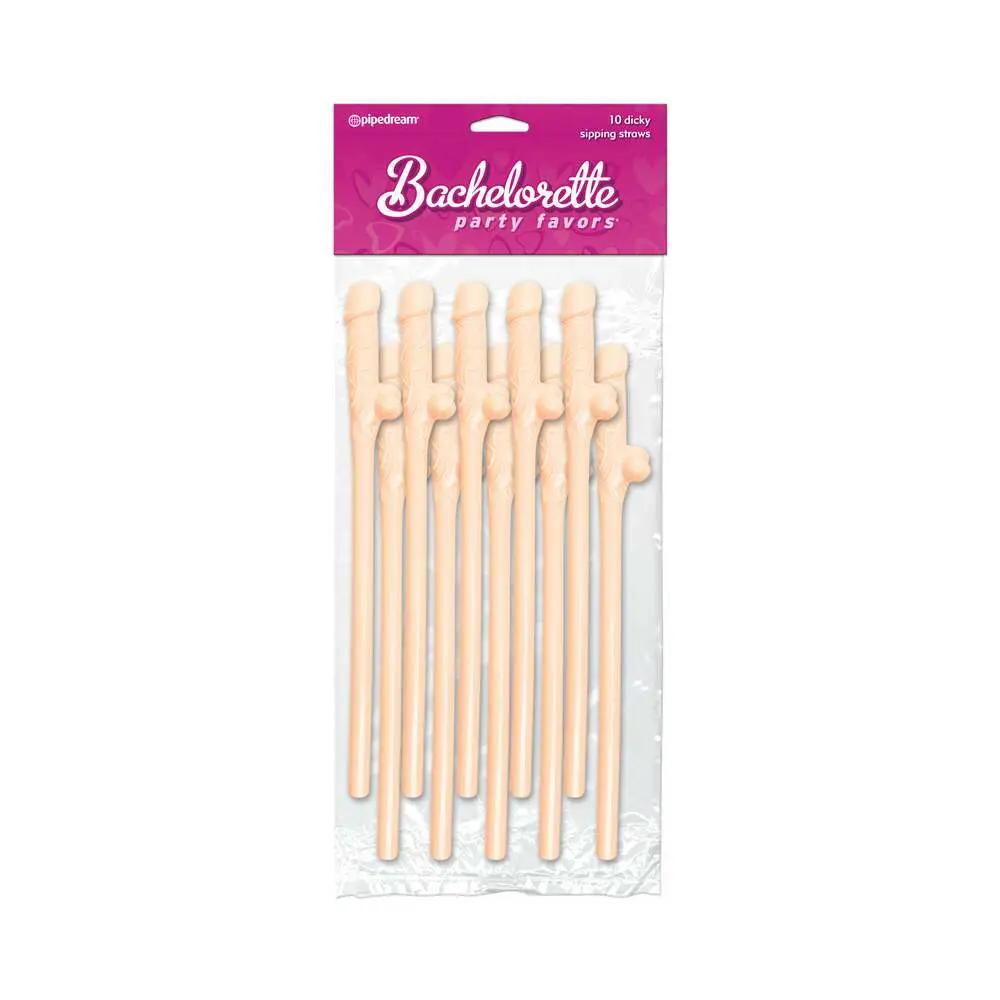 Bachelorette Party Favors 10-Piece Dicky Sipping Straws Beige by Pipedream