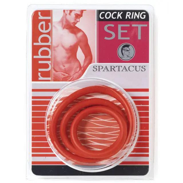 Spartacus Cock Ring Set (3 Rubber Enhancers/Red) by Spartacus