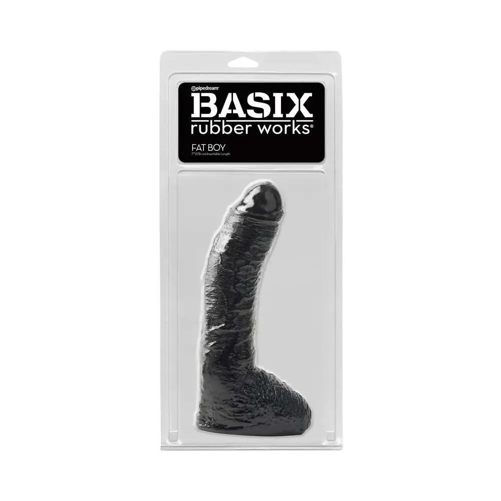 Basix Rubber Works Fat Boy 10 in. Dildo With Balls Black by Pipedream