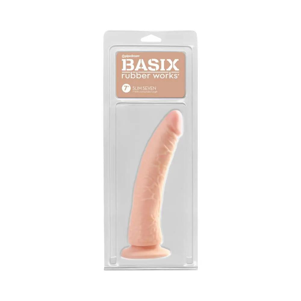 Basix Rubber Works Slim Seven 7 in. Dildo With Suction Cup Beige by Pipedream