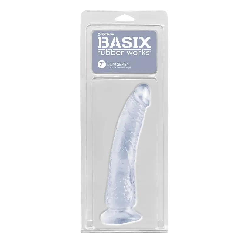 Basix Rubber Works Slim Seven 7 in. Dildo With Suction Cup Clear by Pipedream