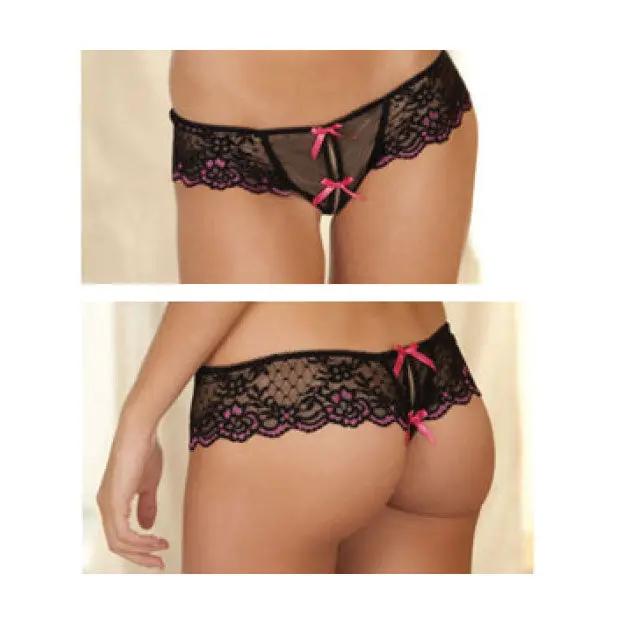 Rene Rofe Crotchless Lace Thong With Bows M/L by Rene Rofe