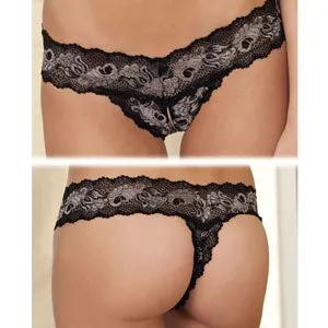 Rene Rofe Crotchless Lace V-Thong S/M by Rene Rofe