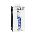 Icicles No. 5 Curved Ribbed 7 in. Glass Dildo Blue/Clear by Pipedream