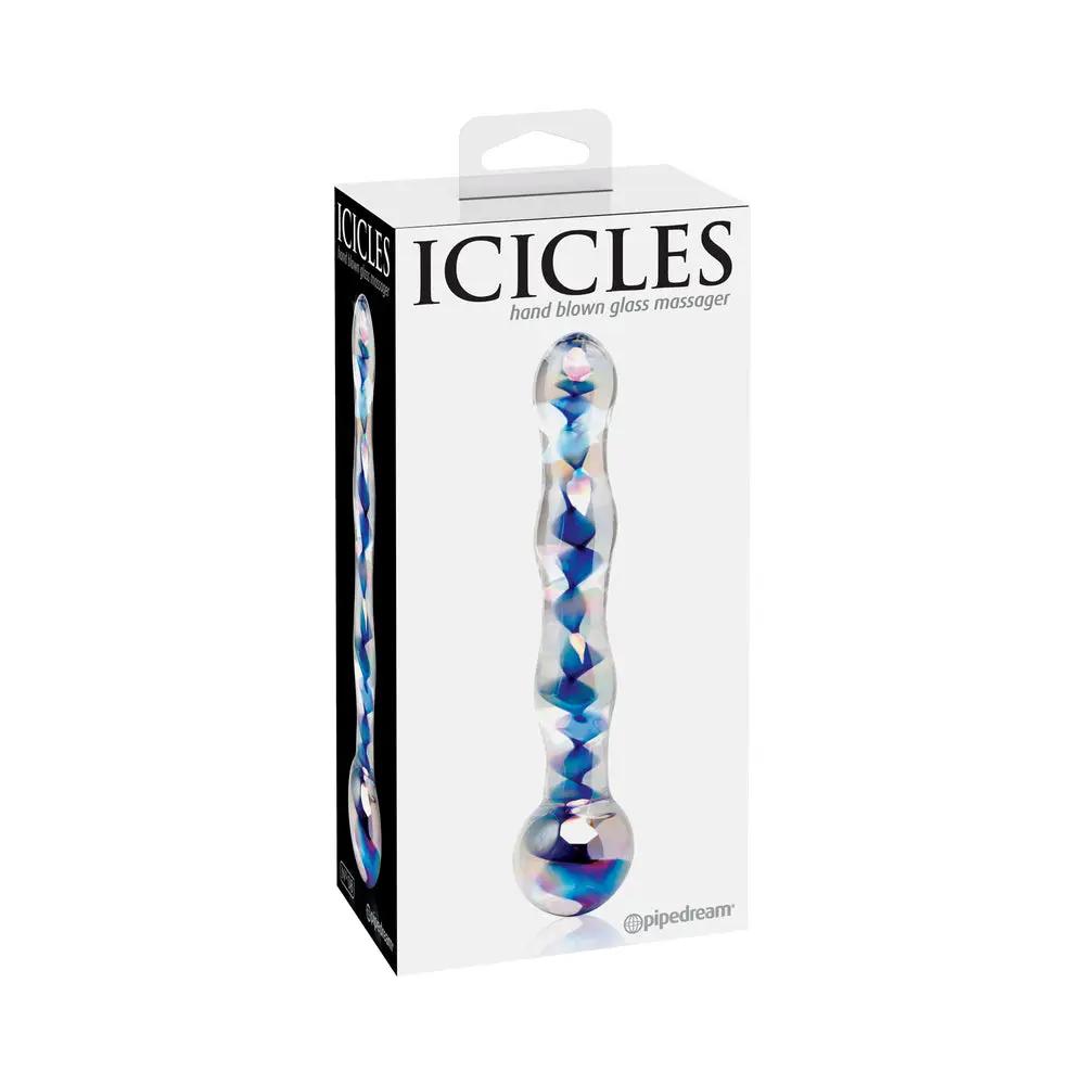 Icicles No. 8 Wavy 7 in. Glass Dildo Blue/Clear by Pipedream