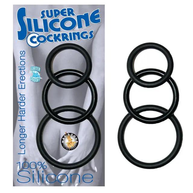 Super Silicone Cockrings 3 (Black) by Nasstoys