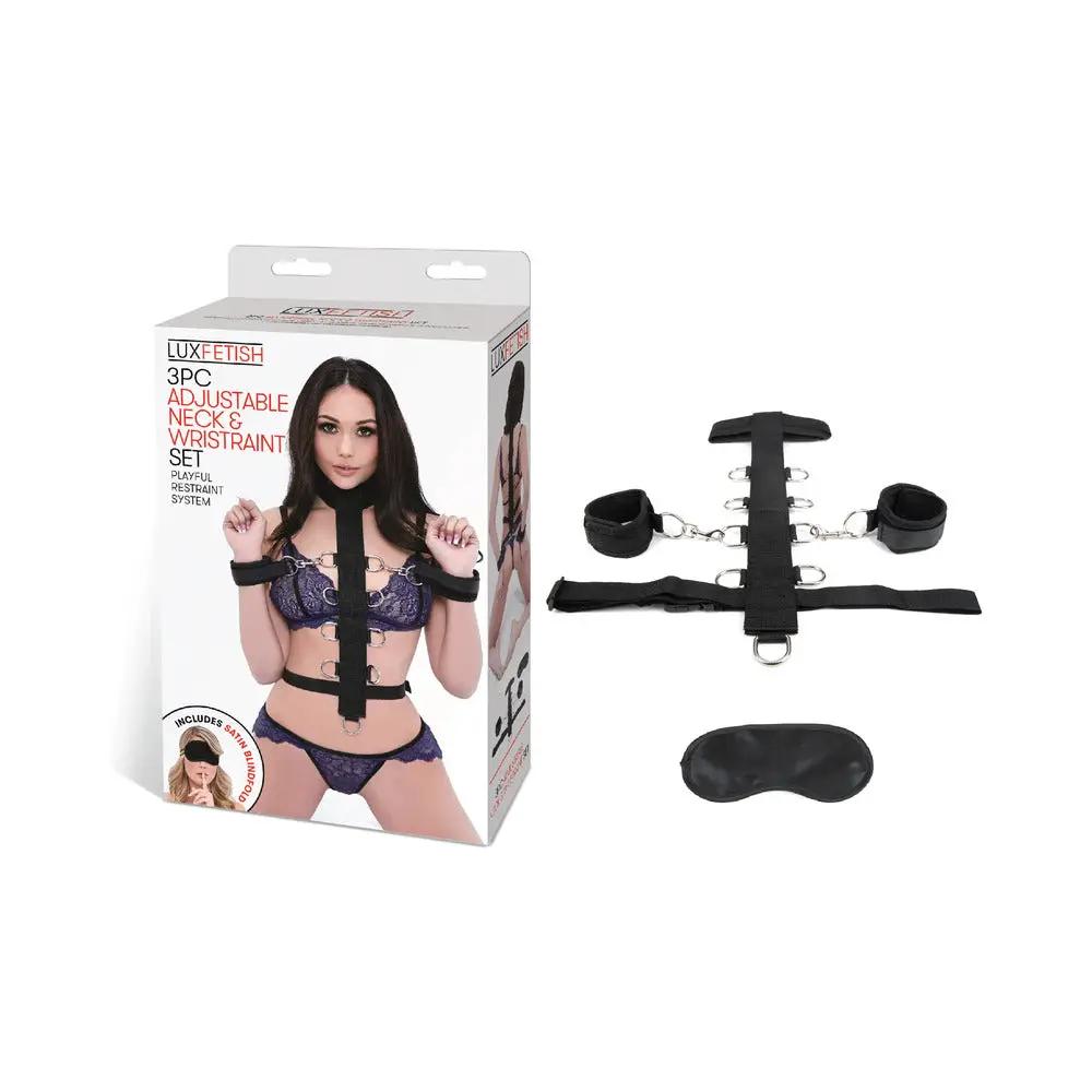 Lux Fetish 3-Piece Adjustable Neck & Wristraint Set Black by Electric Eel