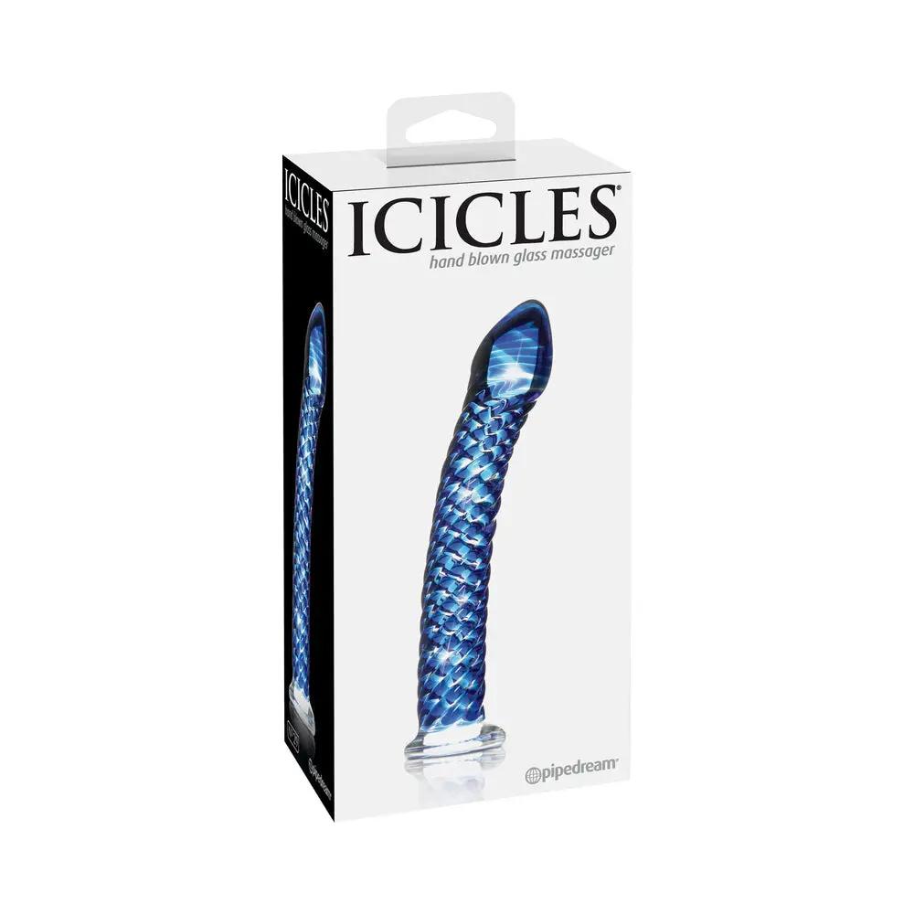 Icicles No. 29 Curved Textured 7.25 in. Glass Dildo Blue by Pipedream