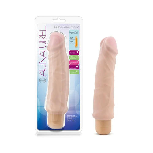 Au Naturel Home Wrecker 9.5 in. Dual Density Vibrating Dildo Beige by Blush