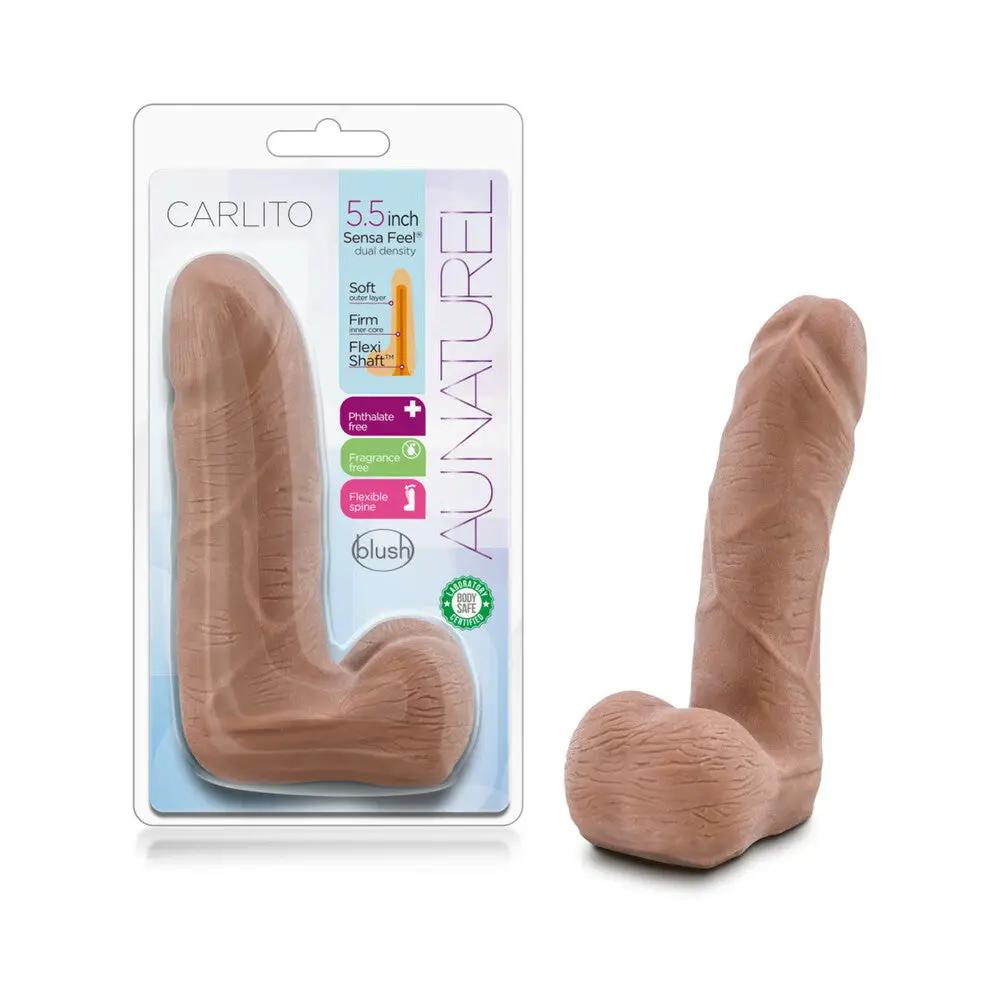 Au Naturel Carlito 5 in. Posable Dual Density Dildo with Balls Tan by Blush