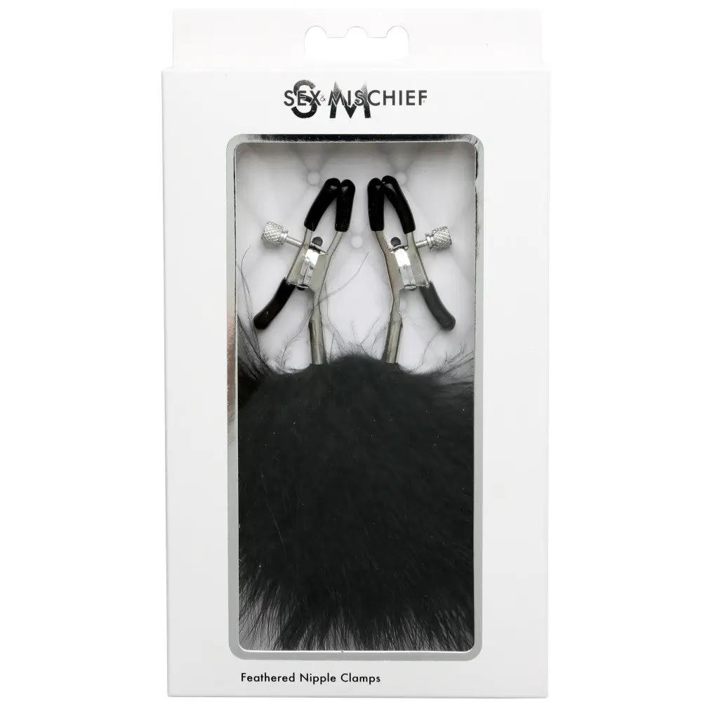 Sportsheets Sex & Mischief Adjustable Feathered Nipple Clamps Black by Sportsheets