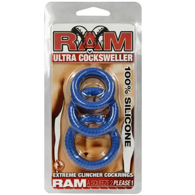 Ram Ultra Silicone Cocksweller 3 Cock Rings (Blue) by Nasstoys