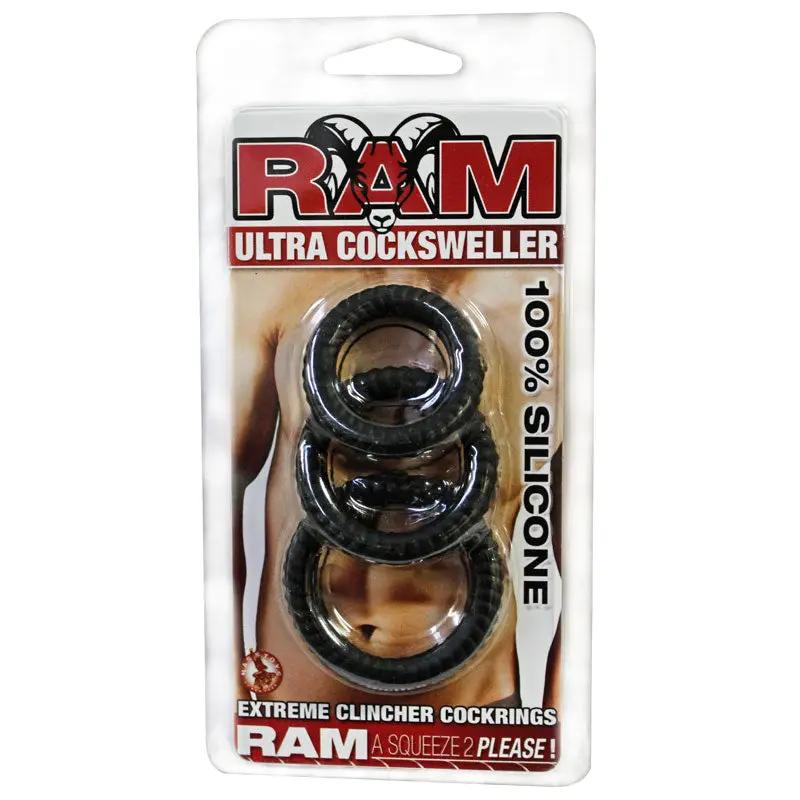 Ram Ultra Silicone Cocksweller 3 Cock Rings (Black) by Nasstoys