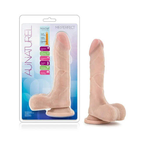 Au Naturel Mister Perfect 8.5 in. Posable Dual Density Dildo with Balls Beige by Blush