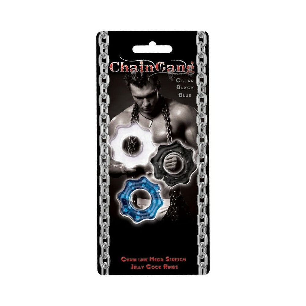 Chain Gang Cockrings 3pk (Clr,Blue,Blk) by Hott Products