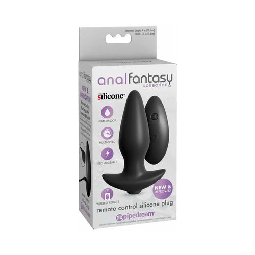 Anal Fantasy Collection Vibrating Remote Control Silicone Plug Black by Pipedream