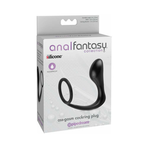 Anal Fantasy Collection Silicone Ass-Gasm Cockring Plug Black by Pipedream