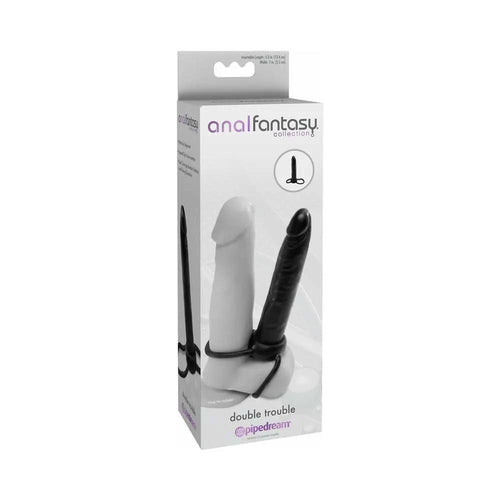 Anal Fantasy Collection Double Trouble 6 in. Dual-Entry Strap-On Dildo Black by Pipedream