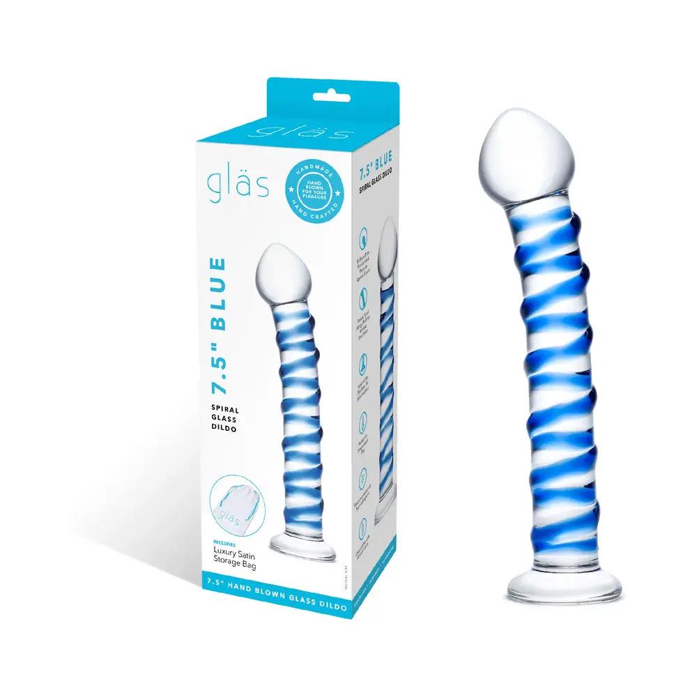 Glas 7.5 in. Blue Spiral Glass Dildo by Electric Eel