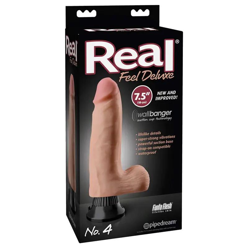 Real Feel Deluxe No. 4 Realistic 7.5 in. Vibrating Dildo With Balls and Suction Cup Beige by Pipedream