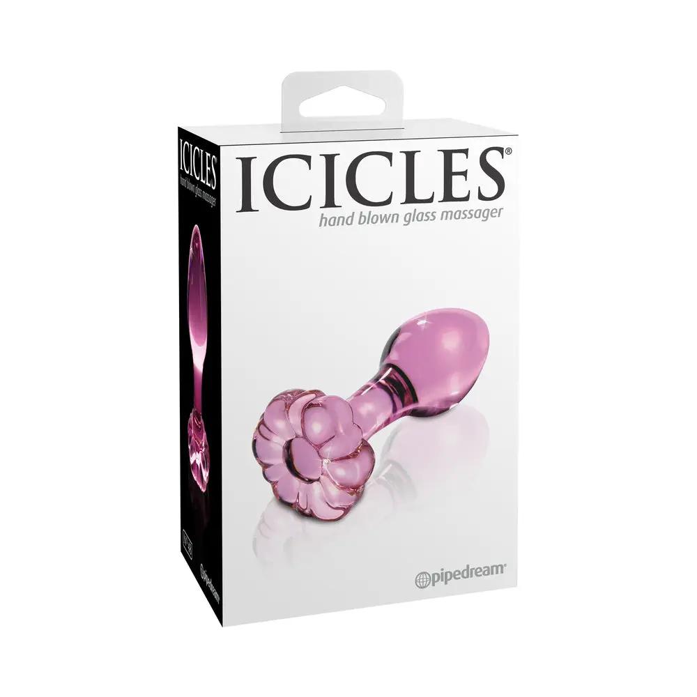 Icicles No. 48 Glass 3.5 in. Anal Plug With Flower Base Pink by Pipedream