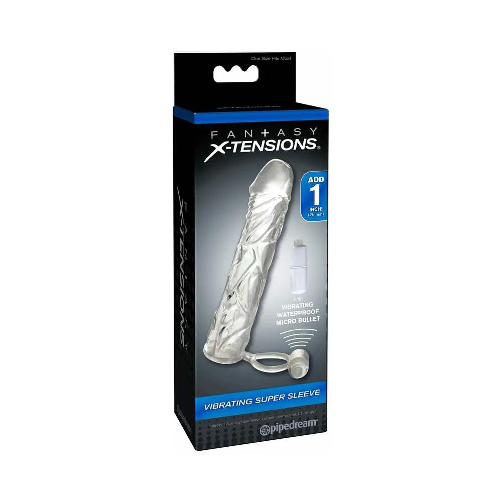 Fantasy X-tensions Vibrating Super Sleeve 1 in. Extension With Ball Strap Clear by Pipedream
