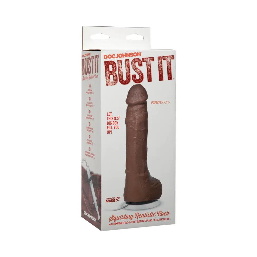 Bust It Squirting Realistic Cock Brown w/1oz Nut Butter by Doc Johnson