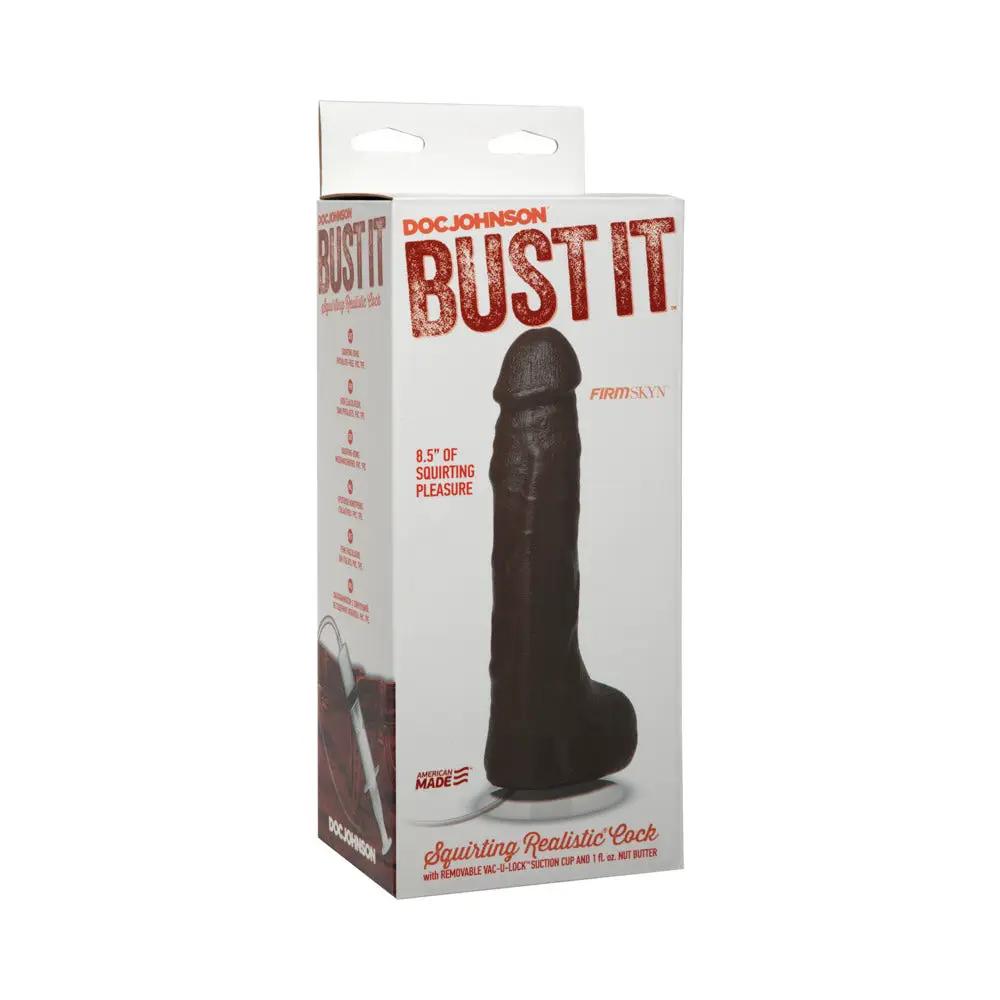 Bust It Squirting Realistic Cock Black w/1oz Nut Butter by Doc Johnson