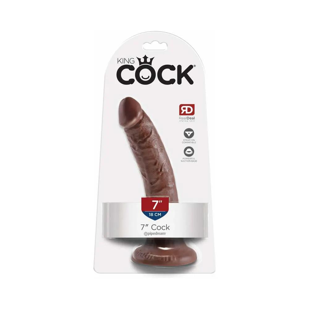 King Cock 7 in. Cock Realistic Dildo With Suction Cup Brown by Pipedream