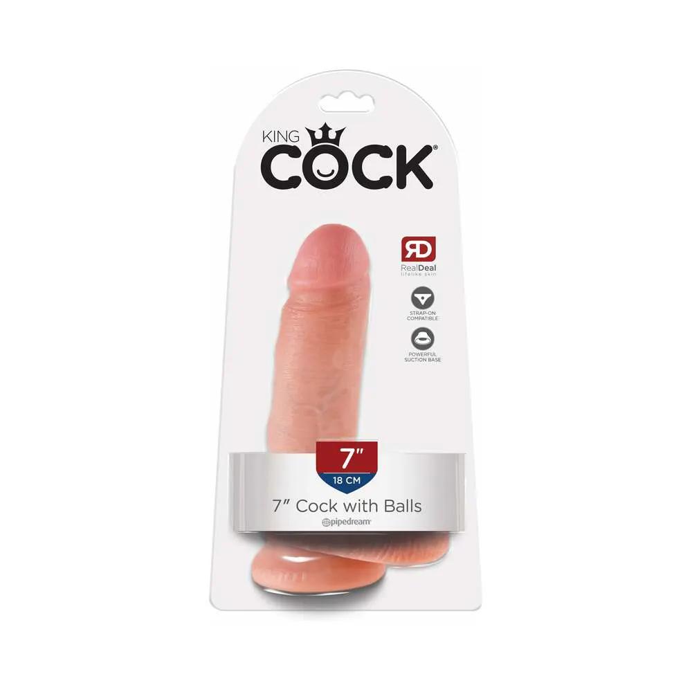 King Cock 7 in. Cock With Balls Realistic Suction Cup Dildo Beige by Pipedream