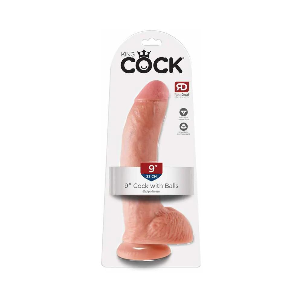 King Cock 9 in. Cock With Balls Realistic Suction Cup Dildo Beige by Pipedream