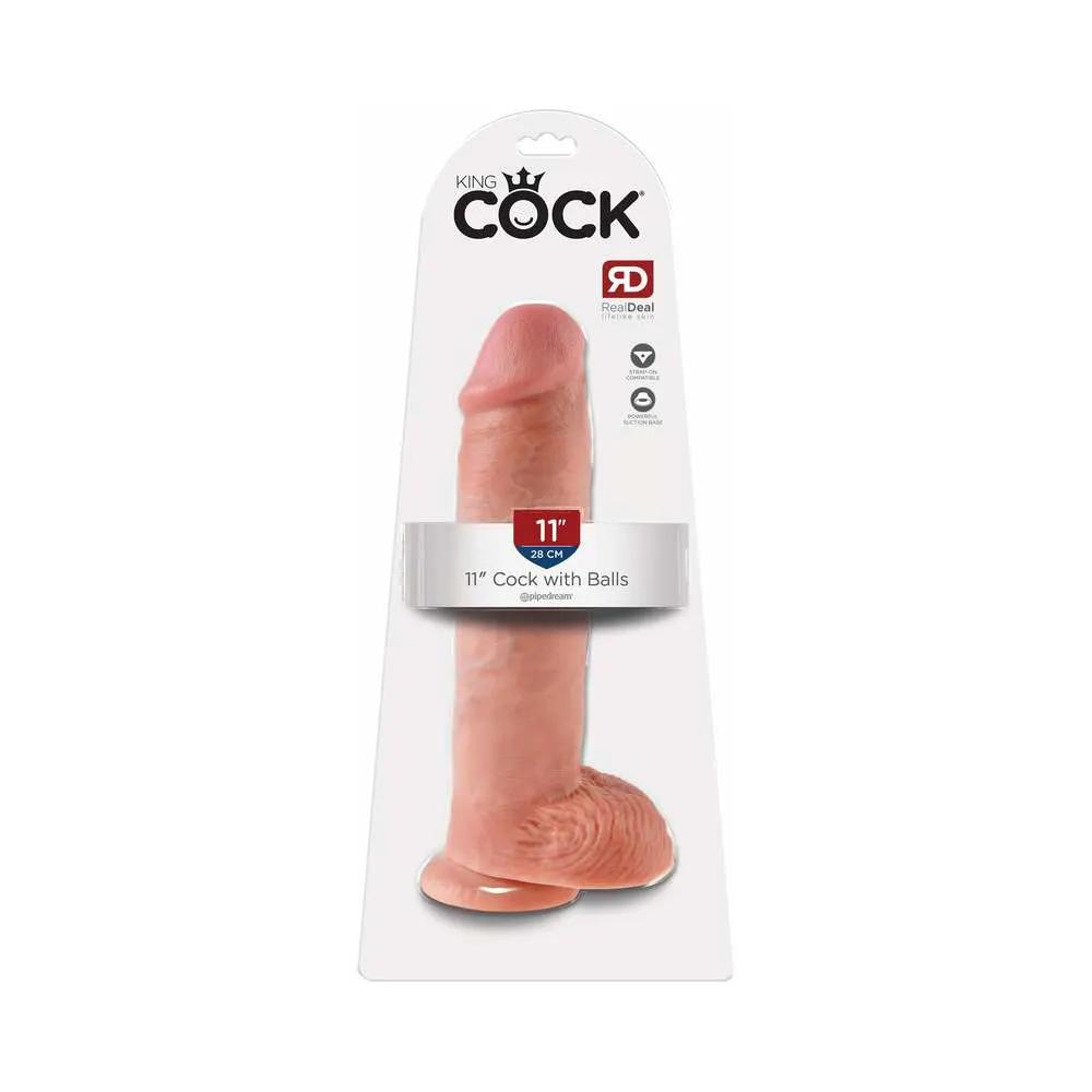 King Cock 11 in. Cock With Balls Realistic Suction Cup Dildo Beige by Pipedream
