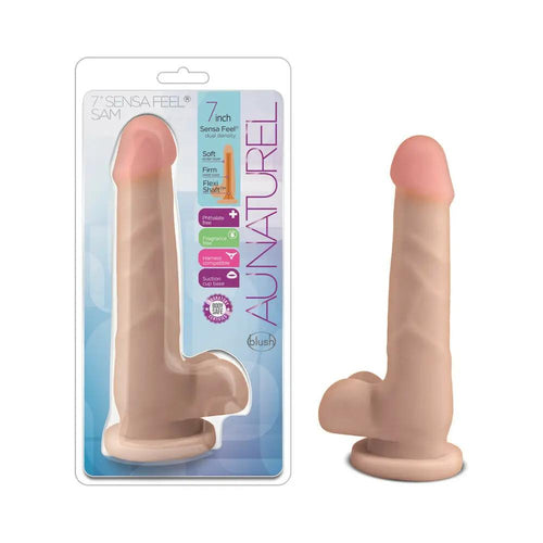 Au Naturel 7 in. Sam Posable Dual Density Dildo with Balls Beige by Blush