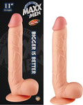 Maxx Men 11in. Real Skin Straight Dong With Balls & Suction Cup (Ivory) by Nasstoys