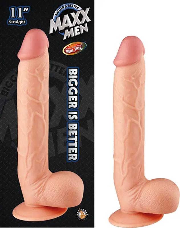 Maxx Men 11in. Real Skin Straight Dong With Balls & Suction Cup (Ivory) by Nasstoys