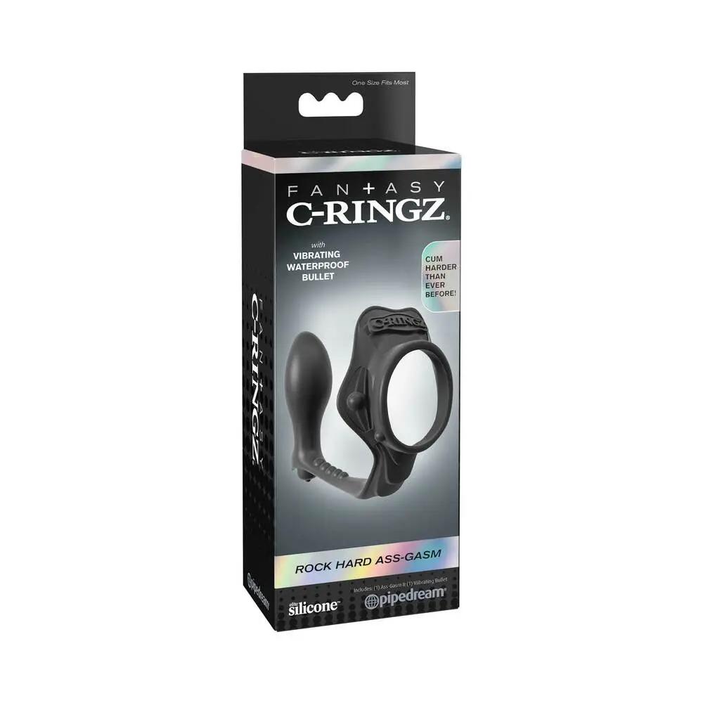 Fantasy C-Ringz Rock Hard Ass-Gasm Vibrating Silicone Cockring With Anal Plug Black by Pipedream