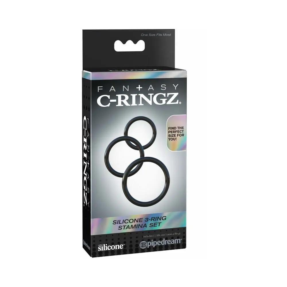 Fantasy C-Ringz Silicone 3-Ring Stamina Set Black by Pipedream