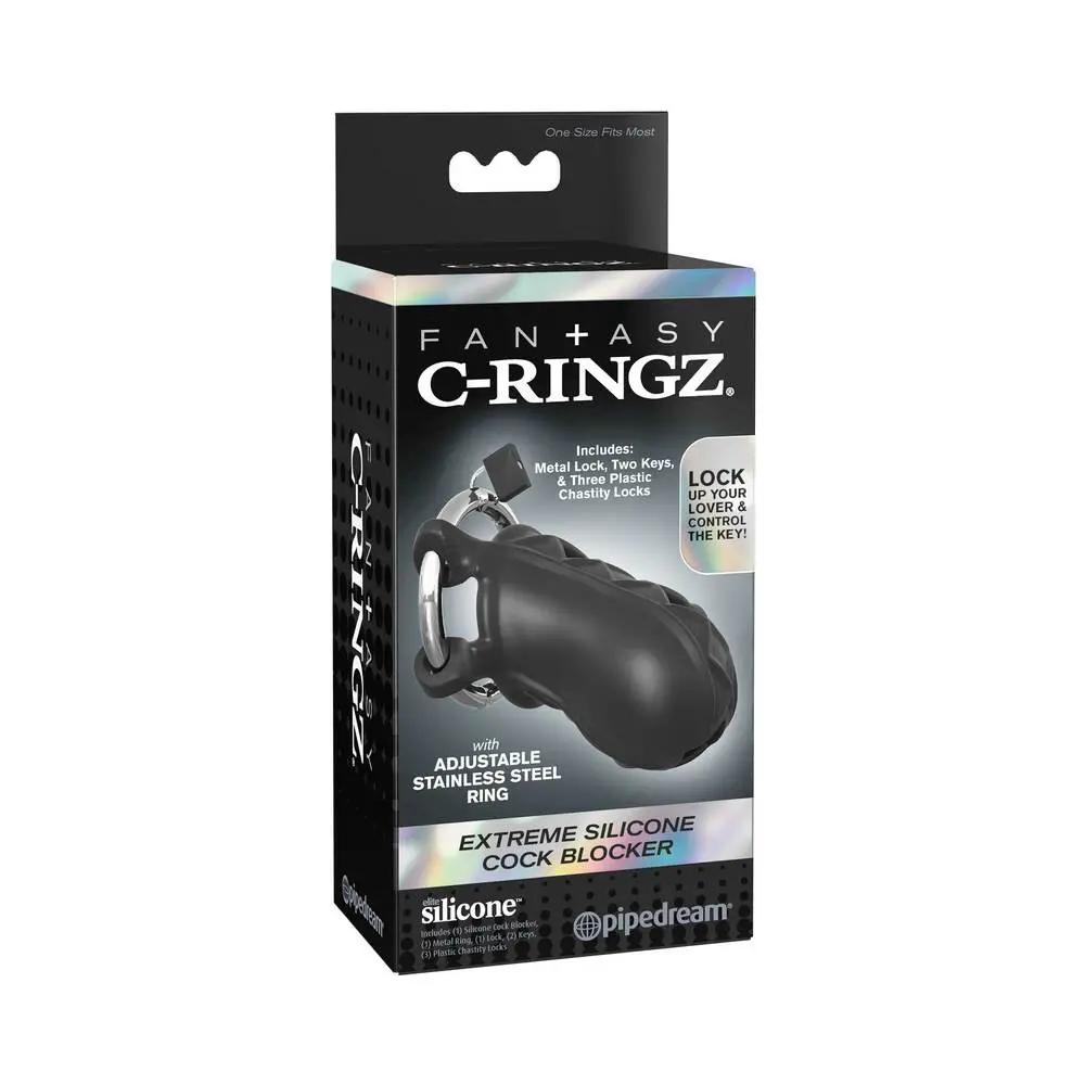 Fantasy C-Ringz Extreme Silicone Cock Blocker Locking Chastity Cage Black by Pipedream