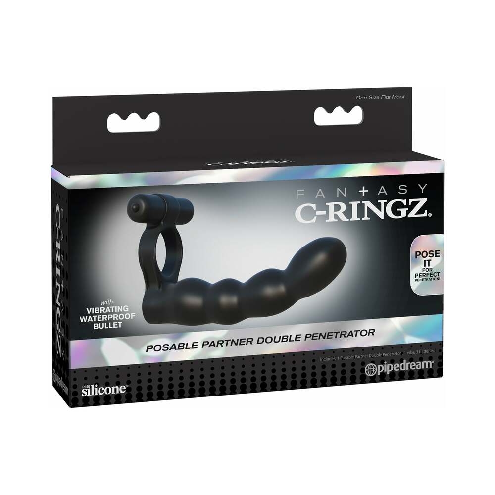 Fantasy C-Ringz Posable Partner Double Penetrator Vibrating Cockring Black