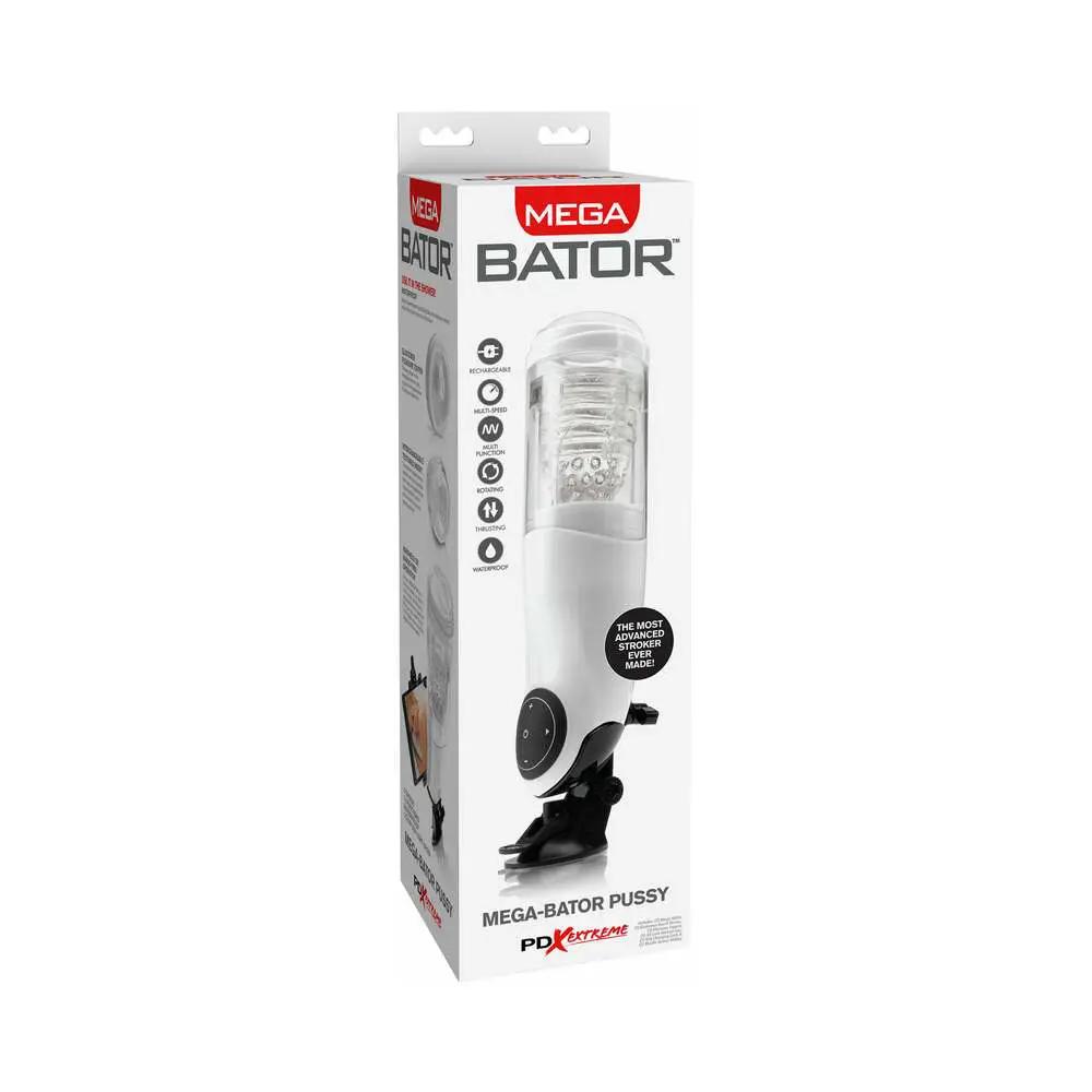 PDX Mega-Bator Pussy Rotating Thrusting Stroker With Suction Cup Clear/White by PDX Brands