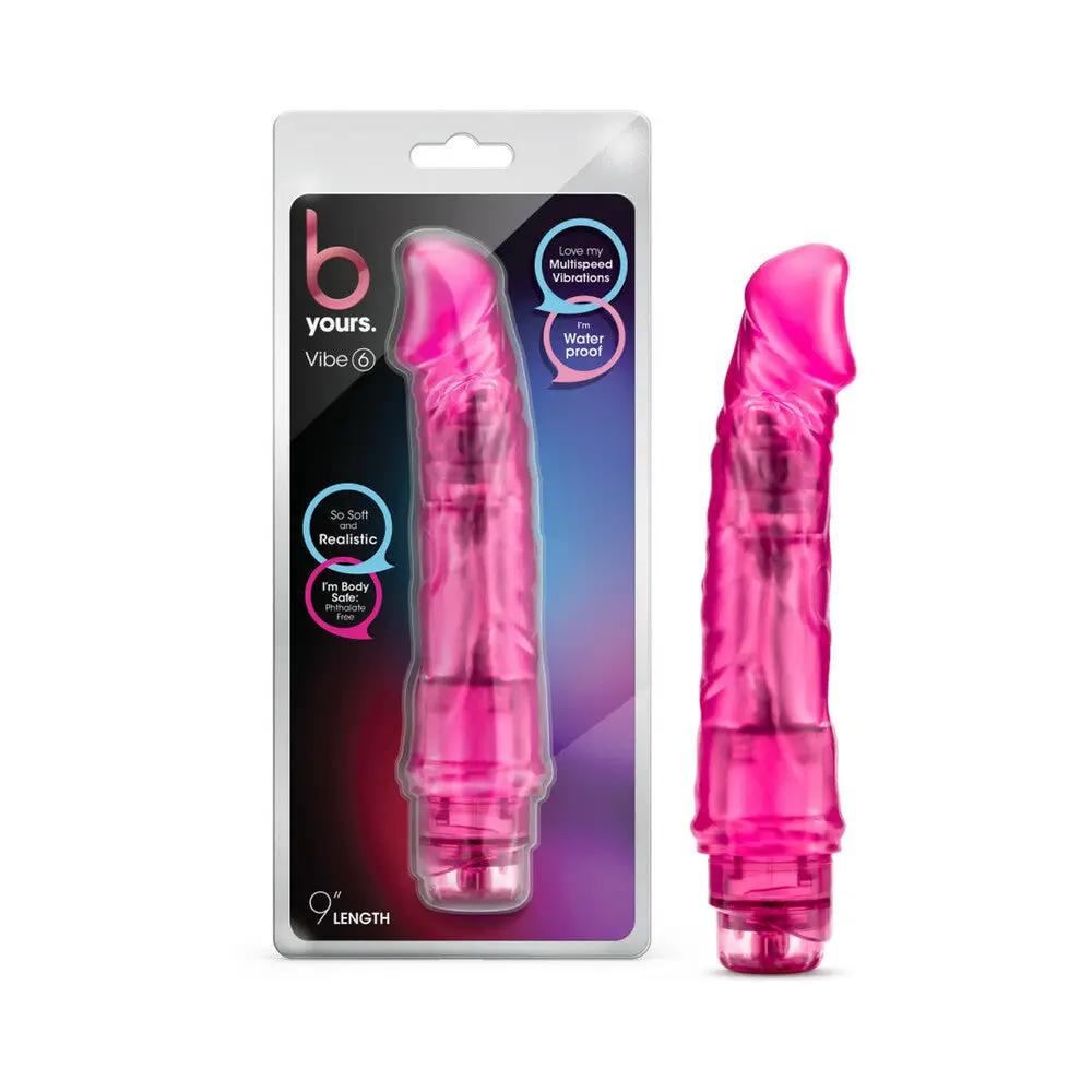 B Yours Vibe 6 Realistic 9.25 in. Vibrating Dildo Pink by Blush