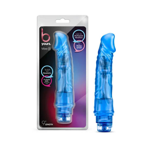 B Yours Vibe 6 Realistic 9.25 in. Vibrating Dildo Blue by Blush
