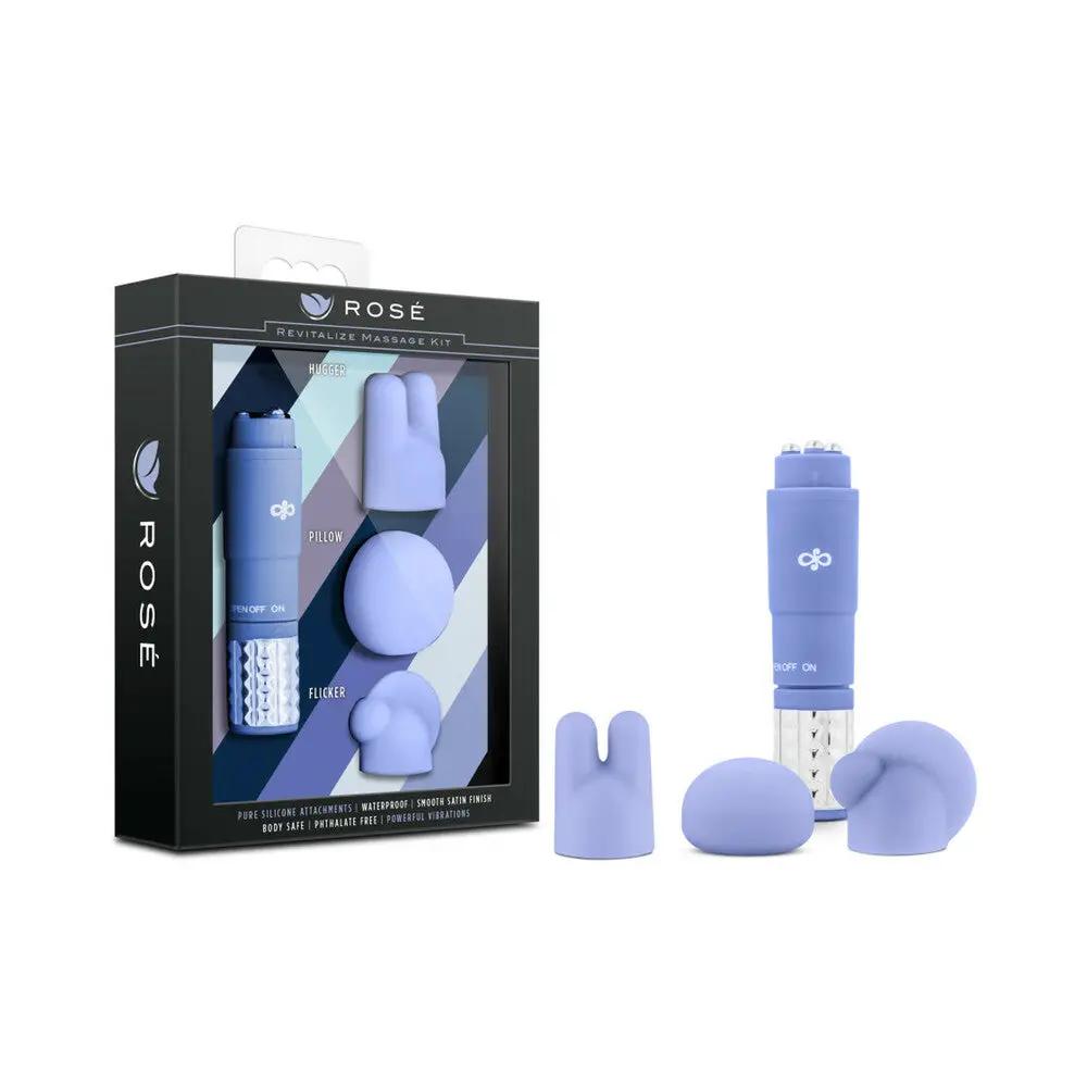 Rose Revitalize Massage Kit with Mini Vibrator & 3 Silicone Attachments Periwinkle by Blush