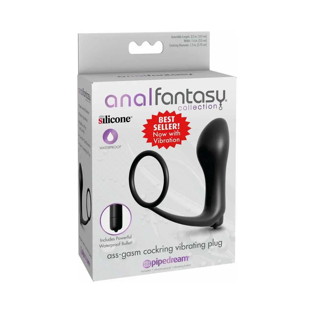 Anal Fantasy Collection Silicone Ass-Gasm Vibrating Cockring & Plug Black by Pipedream
