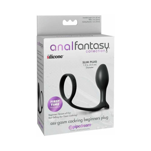 Anal Fantasy Collection Silicone Ass-Gasm Cock Ring Beginner's Plug Black by Pipedream