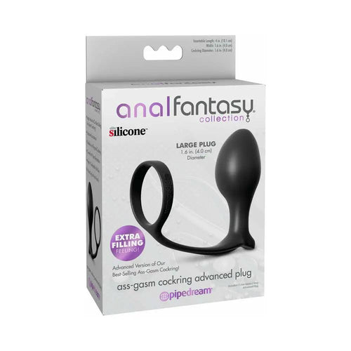 Anal Fantasy Collection Silicone Ass-Gasm Cock Ring Advanced Plug Black by Pipedream