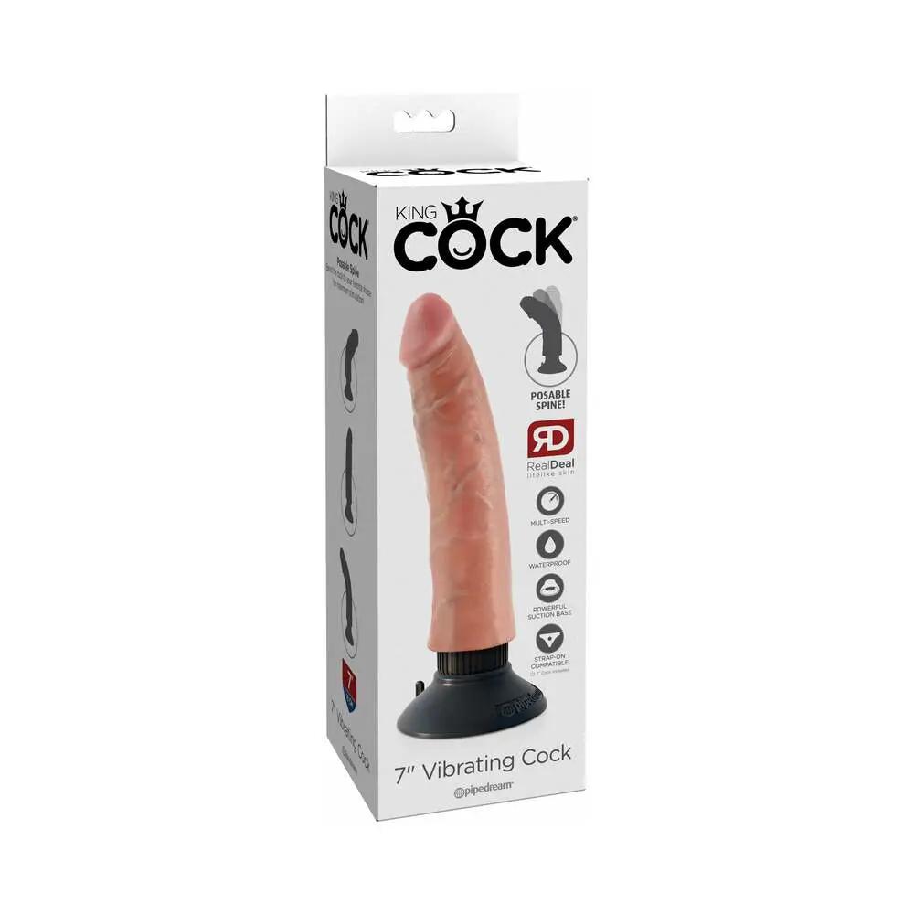 King Cock 7 in. Vibrating Cock Poseable Dildo With Suction Cup Beige by Pipedream