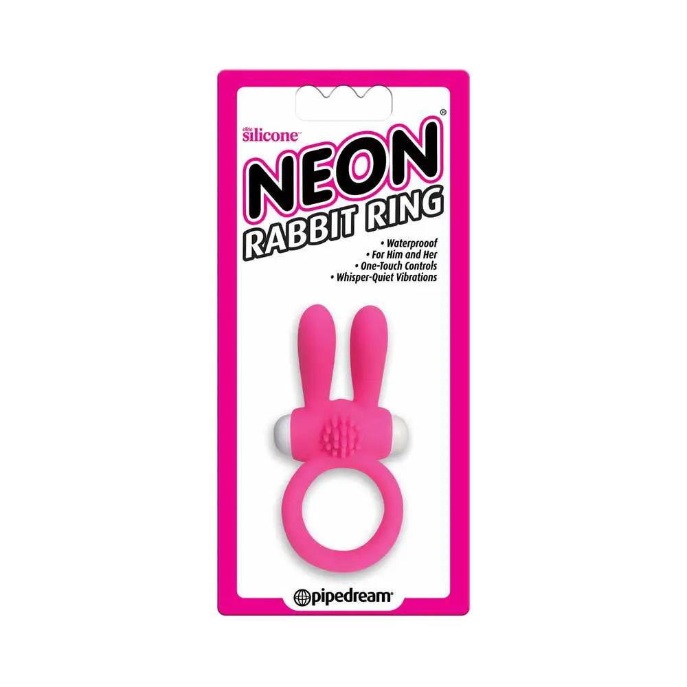 Neon Rabbit Ring Vibrating Silicone Cockring With Ears Pink by Pipedream