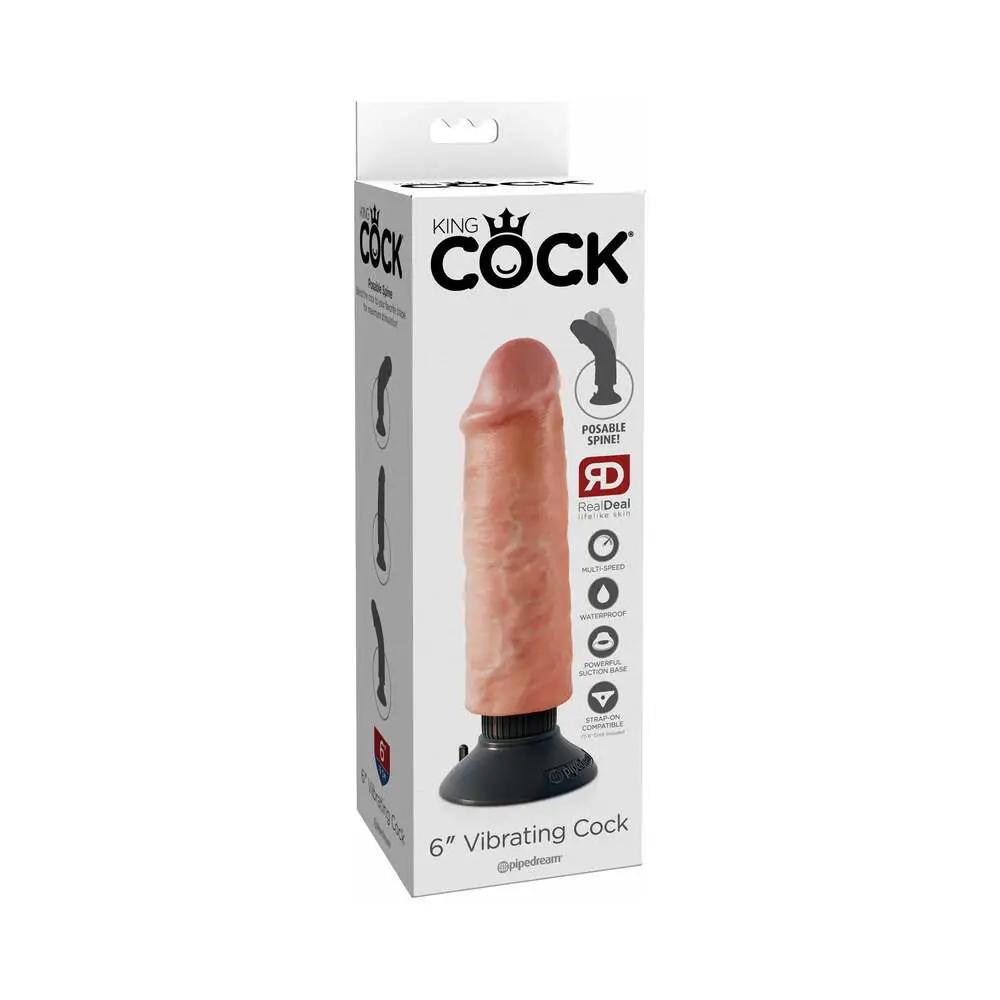 King Cock 6 in. Vibrating Cock Poseable Dildo With Suction Cup Beige by Pipedream